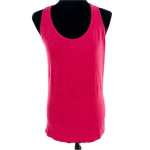 AE Athletic Essentials Floral Racerback Workout Tank w/Shelf Bra Pink Size Large